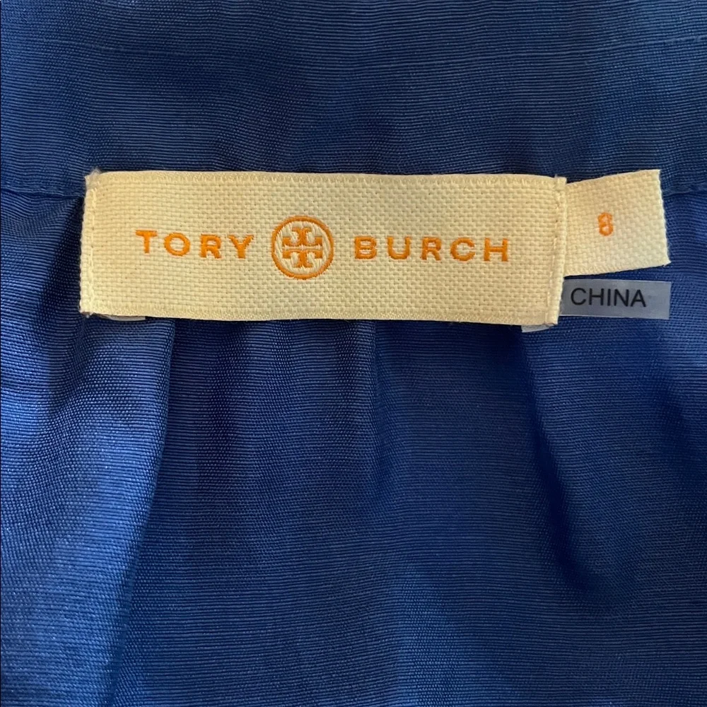 Tory Burch Royal Blue Silk Bohemian Embroidered Blouse Size 8